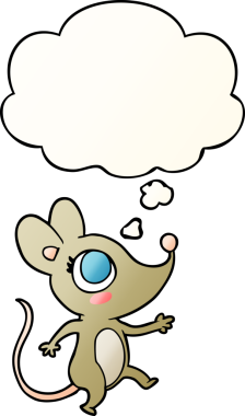 bir insan tarafından çizilmiş yumuşak eğimli düşünce baloncuklu çizgi film faresi