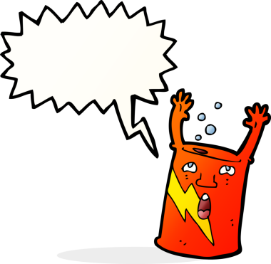 bir insan tarafından çizilmiş konuşma balonlu bir soda kutusu karakteri.