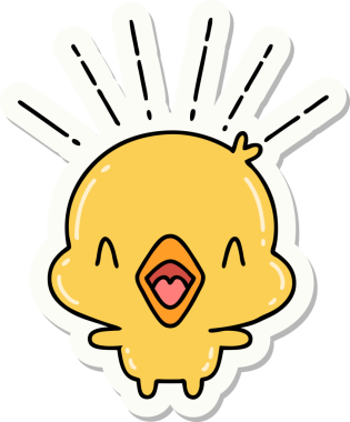 Bir insan tarafından çizilmiş dövme stili şarkı söyleyen piliç çıkartması.