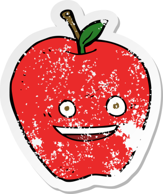 Bir insanın çizdiği mutlu elma çizgi filminin gerilimli retro yapıştırması.