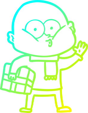 Bir insan tarafından çizilmiş, kel bir adamın soğuk çizgi çizimi.