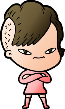 Bir insan tarafından çizilmiş hippi saç kesimli sevimli bir çizgi film kızı.