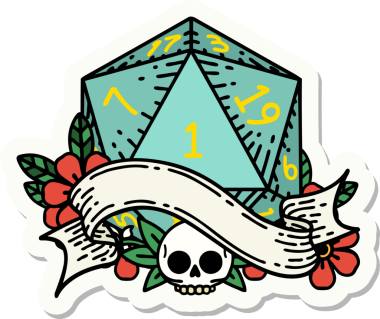 Bir insan tarafından çizilmiş doğal bir d20 zar etiketi.