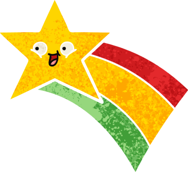 Bir insan tarafından çizilmiş gökkuşağı yıldızının retro çizim tarzı karikatürü