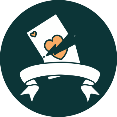 bir insan tarafından çizilmiş yırtık bir kartın pankartıyla dövme biçimi simgesi