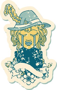 Retro Dövme Tarzı Ağlayan Ork Ozan Karakteri Bir insan tarafından çizilmiş doğal bir D20 rulo