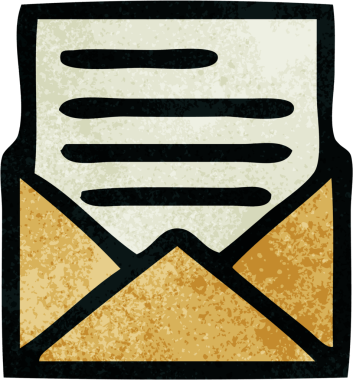 Bir insanın çizdiği mektup ve zarfın retro grunge desen karikatürü.