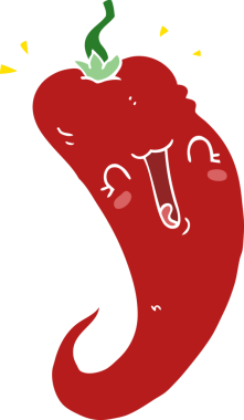 Bir insan tarafından çizilmiş düz renkli kırmızı biber çizgi filmi.