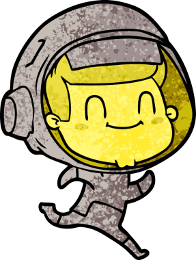 Bir insan tarafından çizilmiş mutlu astronot.