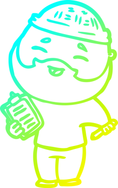 Bir insan tarafından çizilmiş, mutlu, sakallı, çizgi film karakteri.