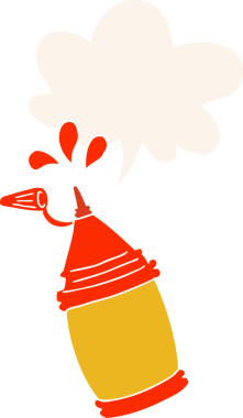 bir insan tarafından çizilmiş eski moda konuşma baloncuklu ketçap şişesi.