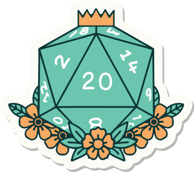 Bir insan tarafından çizilmiş 20 D20 zarının etiketi.