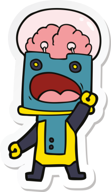 Bir insan tarafından çizilmiş robot karikatür çıkartması.