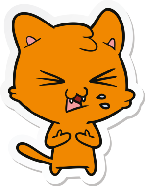 Bir insan tarafından çizilmiş, tıslayan bir kedinin çıkartması.