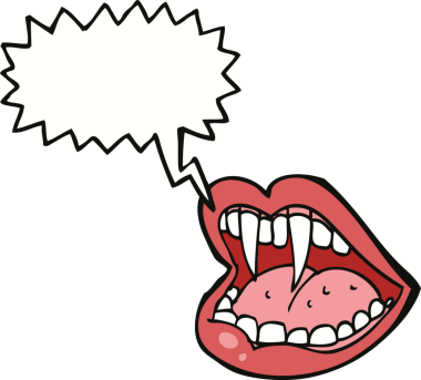 Bir insan tarafından çizilmiş konuşma baloncuğu olan bir vampir ağzı.