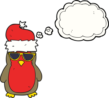 Serbest çizilmiş düşünce balonu karikatürü. Bir insan tarafından çizilmiş havalı noel robini.