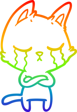 Ağlayan çizgi film kedisinin kollarını katlamış bir insan tarafından çizilmiş gökkuşağı gradyanı çizimi.