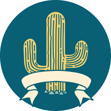 Bir insan tarafından çizilmiş bir kaktüs sancağıyla dövme stili simgesi