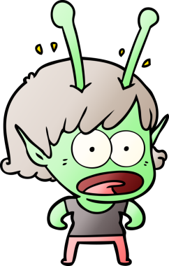 Karikatür, bir insan tarafından çizilen uzaylı kızı şok etti.