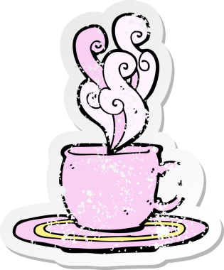 Bir insan tarafından çizilmiş karikatür çay fincanının gerilimli yapıştırması.