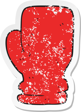 Bir insanın çizdiği karikatür boks eldiveninin gerilimli retro yapıştırması.