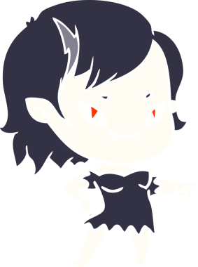 Düz renkli çizgi film karakteri. Bir insan tarafından çizilmiş vampir kız.