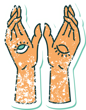 Bir insan tarafından çizilmiş gizemli ellerin sembolik dövmeli görüntüsü.