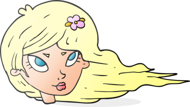 Bir insan tarafından çizilmiş el yazısıyla çizilmiş saçı olan karikatür kadın.