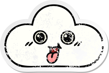 Bir insan tarafından çizilmiş şirin bir karikatür bulutunun sıkıntılı çıkartması.