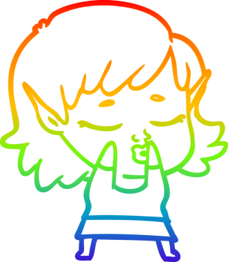 Gökkuşağı gradyan çizgisi bir insan tarafından çizilmiş güzel bir elf kızı çizimi