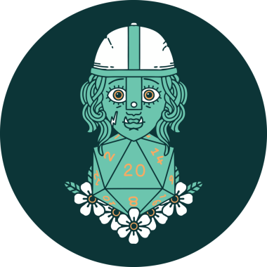 Bir insan tarafından çizilmiş 20 zarlı yarı ork savaşçı karakteri simgesi