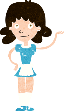 Bir insan tarafından çizilmiş çizgi film hizmetçisi.