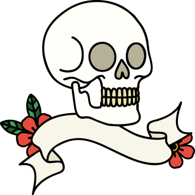 Bir insan tarafından çizilmiş geleneksel bir kafatası dövmesi.