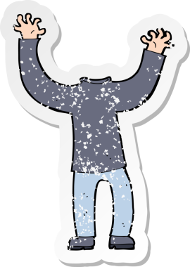 Bir insan tarafından çizilmiş başsız bir karikatürün gerilimli çıkartması.