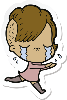 Bir insan tarafından çizilmiş, ağlayan bir kızın çıkartması.