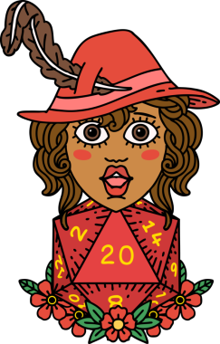 Bir insan tarafından çizilmiş 20 zarlı Retro Dövme Tarzı insan ozanı