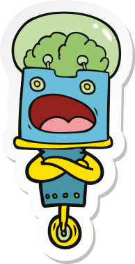 Bir insan tarafından çizilmiş robot karikatür çıkartması.