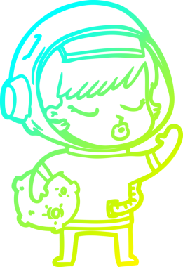 Bir çizgi film karakteri çizen soğuk gradyan bir insan tarafından çizilmiş güzel astronot kız.