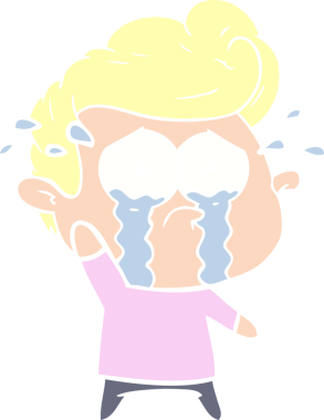 Bir insan tarafından çizilmiş düz renkli çizgi film ağlayan adam.