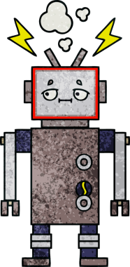 Bir insan tarafından çizilmiş bir robotun retro grunge dokusu