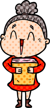 Bir insan tarafından çizilmiş mutlu yaşlı kadın çizgi filmi.