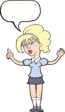 Bir insan tarafından çizilmiş konuşma baloncuğu fikri olan bir karikatür kadın.