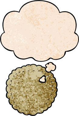 Düşünce baloncuklu çizgi film bisküvisi. Bir insan tarafından çizilmiş grunge doku tarzı.