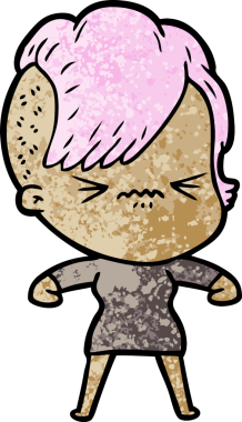 Çizgi film, bir insan tarafından çizilmiş sinirli hippi kız.