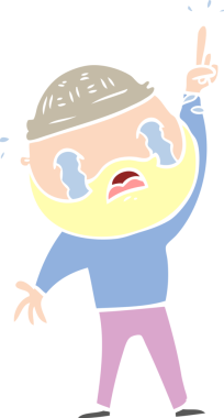 Düz renkli çizgi film sakallı adam bir insan tarafından çizilmiş ağlıyor.