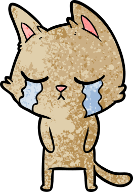 Bir insan tarafından çizilmiş ağlayan çizgi film kedisi.