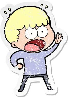 Bir insan tarafından çizilen şok olmuş bir adamın karikatür çıkartması.