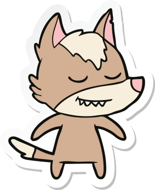 Bir insan tarafından çizilmiş dost canlısı bir kurt çizgi filminin çıkartması.