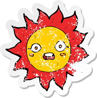 Bir insan tarafından çizilmiş karikatür güneşinin gerilmiş yapıştırması.