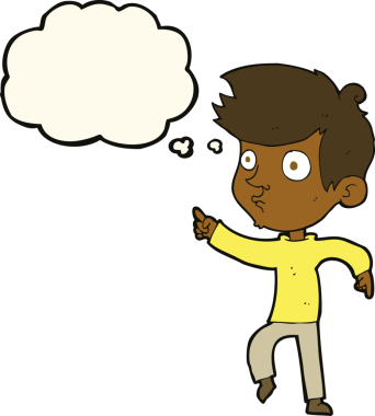 Bir insan tarafından çizilmiş düşünce kabarcığı olan çizgi film çocuğu.